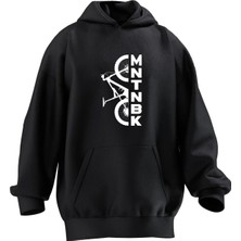 Nmg Tekstil Unisex Premium Pamuk Siyah  Mntbnk Bisiklet Baskılı 3 Iplik Kapüşonlu Sweatshirt