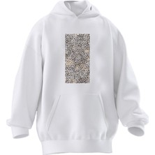 Nmg Tekstil Unisex Premium Pamuk Beyaz  Leopar Desen Baskılı 3 Iplik Kapüşonlu Sweatshirt