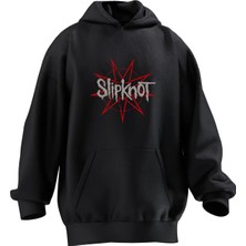 Nmg Tekstil Unisex Premium Pamuk Siyah Slipknot Kırmızı Yıldız Baskılı 3 Iplik Kapüşonlu Sweatshirt