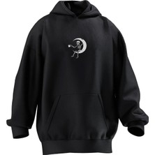 Nmg Tekstil Unisex Premium Pamuk Siyah  Hilal Kurukafa Baskılı 3 Iplik Kapüşonlu Sweatshirt
