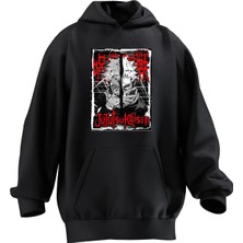Nmg Tekstil Unisex Premium Pamuk Siyah  Jujutsu Baskılı 3 Iplik Kapüşonlu Sweatshirt
