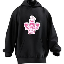 Nmg Tekstil Unisex Premium Pamuk Siyah  Barbell Girl Baskılı 3 Iplik Kapüşonlu Sweatshirt