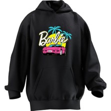 Nmg Tekstil Unisex Premium Pamuk Siyah  Barbie Araba Baskılı 3 Iplik Kapüşonlu Sweatshirt