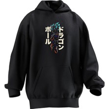 Nmg Tekstil Unisex Premium Pamuk Siyah  Japonca Yazı Baskılı 3 Iplik Kapüşonlu Sweatshirt