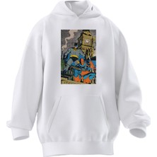 Nmg Tekstil Unisex Premium Pamuk Beyaz  Batman Spiderman Baskılı 3 Iplik Kapüşonlu Sweatshirt