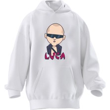 Nmg Tekstil Unisex Premium Pamuk Beyaz  Luca Baskılı 3 Iplik Kapüşonlu Sweatshirt