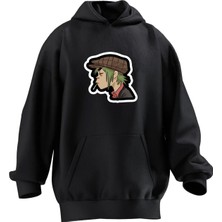 Nmg Tekstil Unisex Premium Pamuk Siyah  Kasketli Anime Baskılı 3 Iplik Kapüşonlu Sweatshirt