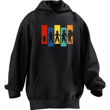 Nmg Tekstil Unisex Premium Pamuk Siyah  Renkli Anime Karakterler Goku Baskılı 3 Iplik Kapüşonlu Sweatshirt