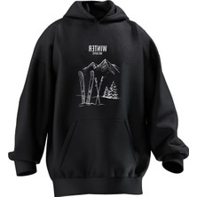 Nmg Tekstil Unisex Premium Pamuk Siyah Winter Baskılı 3 Iplik Kapüşonlu Sweatshirt