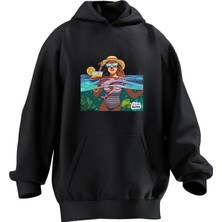 Nmg Tekstil Unisex Premium Pamuk Siyah Tatilci Genç Kız Baskılı 3 Iplik Kapüşonlu Sweatshirt