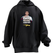Nmg Tekstil Unisex Premium Pamuk Siyah  Cio Baba Poster Baskılı 3 Iplik Kapüşonlu Sweatshirt