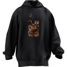 Nmg Tekstil Unisex Premium Pamuk Siyah  Prensesler Diyarı Baskılı 3 Iplik Kapüşonlu Sweatshirt