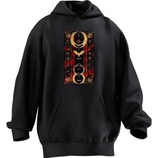Nmg Tekstil Unisex Premium Pamuk Siyah  Devlet Desen Baskılı 3 Iplik Kapüşonlu Sweatshirt