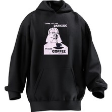 Nmg Tekstil Unisex Premium Pamuk Siyah  Darkside Coffe Baskılı 3 Iplik Kapüşonlu Sweatshirt