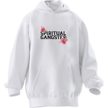 Nmg Tekstil Unisex Premium Pamuk Beyaz Spiritual Baskılı 3 Iplik Kapüşonlu Sweatshirt