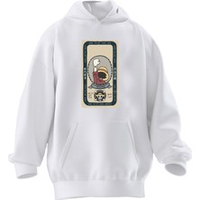 Nmg Tekstil Unisex Premium Pamuk Beyaz Şapkalı Erkek Çocuk Poster Baskılı 3 Iplik Kapüşonlu Sweatshirt