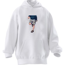 Nmg Tekstil Unisex Premium Pamuk Beyaz Short Terlik Erkek Baskılı 3 Iplik Kapüşonlu Sweatshirt