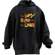 Nmg Tekstil Unisex Premium Pamuk Siyah Süper Mario Üçlü Baskılı 3 Iplik Kapüşonlu Sweatshirt