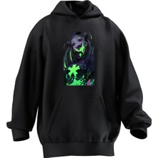 Nmg Tekstil Unisex Premium Pamuk Siyah Yeşil Cadı Anime Baskılı 3 Iplik Kapüşonlu Sweatshirt