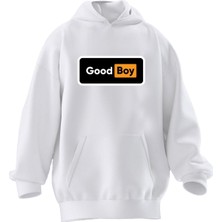 Nmg Tekstil Unisex Premium Pamuk Beyaz  Good Boy Baskılı 3 Iplik Kapüşonlu Sweatshirt