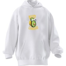 Nmg Tekstil Unisex Premium Pamuk Beyaz  Avo Cardio Baskılı 3 Iplik Kapüşonlu Sweatshirt
