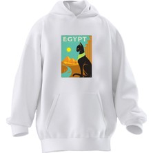Nmg Tekstil Unisex Premium Pamuk Beyaz  Egypt Baskılı 3 Iplik Kapüşonlu Sweatshirt
