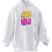 Nmg Tekstil Unisex Premium Pamuk Beyaz  Juice Wrld Baskılı 3 Iplik Kapüşonlu Sweatshirt