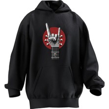 Nmg Tekstil Unisex Premium Pamuk Siyah  Metalica Gitar Baskılı 3 Iplik Kapüşonlu Sweatshirt