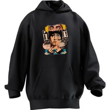 Nmg Tekstil Unisex Premium Pamuk Siyah  Eminem Poster Baskılı 3 Iplik Kapüşonlu Sweatshirt