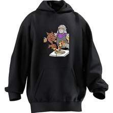 Nmg Tekstil Unisex Premium Pamuk Siyah Splinter Usta Pizza Baskılı 3 Iplik Kapüşonlu Sweatshirt