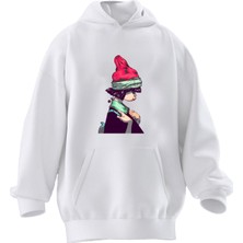 Nmg Tekstil Unisex Premium Pamuk Beyaz  Kırmızı Başlıklı Kız Baskılı 3 Iplik Kapüşonlu Sweatshirt