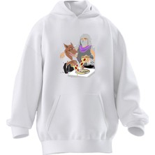 Nmg Tekstil Unisex Premium Pamuk Beyaz Splinter Usta Pizza Baskılı 3 Iplik Kapüşonlu Sweatshirt