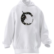 Nmg Tekstil Unisex Premium Pamuk Beyaz Surf Dalga Anime Baskılı 3 Iplik Kapüşonlu Sweatshirt