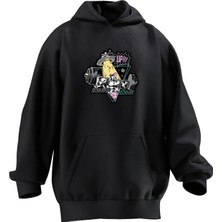 Nmg Tekstil Unisex Premium Pamuk Siyah  Body Yapan Inek Baskılı 3 Iplik Kapüşonlu Sweatshirt