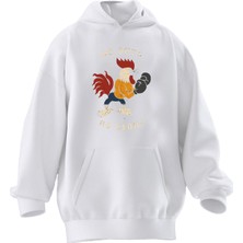 Nmg Tekstil Unisex Premium Pamuk Beyaz  Box Horoz Baskılı 3 Iplik Kapüşonlu Sweatshirt