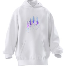 Nmg Tekstil Unisex Premium Pamuk Beyaz  Pençe Renkli Baskılı 3 Iplik Kapüşonlu Sweatshirt