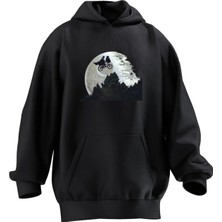 Nmg Tekstil Unisex Premium Pamuk Siyah Uçan Bisiklet Baskılı 3 Iplik Kapüşonlu Sweatshirt