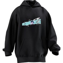 Nmg Tekstil Unisex Premium Pamuk Siyah Z Anime Baskılı 3 Iplik Kapüşonlu Sweatshirt