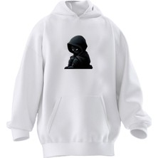 Nmg Tekstil Unisex Premium Pamuk Beyaz Ufak Spiderman Baskılı 3 Iplik Kapüşonlu Sweatshirt