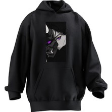 Nmg Tekstil Unisex Premium Pamuk Siyah  Maskeli Kadın Baskılı 3 Iplik Kapüşonlu Sweatshirt