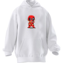 Nmg Tekstil Unisex Premium Pamuk Beyaz Unicorn Deadpool Baskılı 3 Iplik Kapüşonlu Sweatshirt