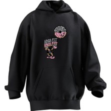 Nmg Tekstil Unisex Premium Pamuk Siyah  Kinda Fit Baskılı 3 Iplik Kapüşonlu Sweatshirt