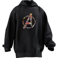 Nmg Tekstil Unisex Premium Pamuk Siyah Şehirler Aharfi Baskılı 3 Iplik Kapüşonlu Sweatshirt