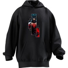 Nmg Tekstil Unisex Premium Pamuk Siyah  3lü Ayna Baskılı 3 Iplik Kapüşonlu Sweatshirt