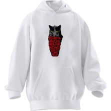 Nmg Tekstil Unisex Premium Pamuk Beyaz  Be Carefull Baskılı 3 Iplik Kapüşonlu Sweatshirt