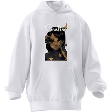 Nmg Tekstil Unisex Premium Pamuk Beyaz  Caroline Baskılı 3 Iplik Kapüşonlu Sweatshirt