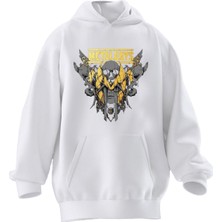 Nmg Tekstil Unisex Premium Pamuk Beyaz  Metal Days Baskılı 3 Iplik Kapüşonlu Sweatshirt