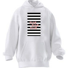 Nmg Tekstil Unisex Premium Pamuk Beyaz  Blah Blah Blah Baskılı 3 Iplik Kapüşonlu Sweatshirt