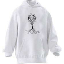 Nmg Tekstil Unisex Premium Pamuk Beyaz  Opeth Siyah Ağaç Baskılı 3 Iplik Kapüşonlu Sweatshirt