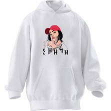 Nmg Tekstil Unisex Premium Pamuk Beyaz  Kırmızı Şapkalı Kız Baskılı 3 Iplik Kapüşonlu Sweatshirt
